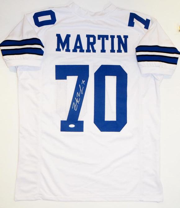 Zack Martin Autographed Blue Pro Style Jersey- Beckett W Black at