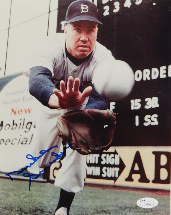 Duke Snider Autographed Dodgers 8x10 Close Up Catching Photo- JSA Auth *Blue
