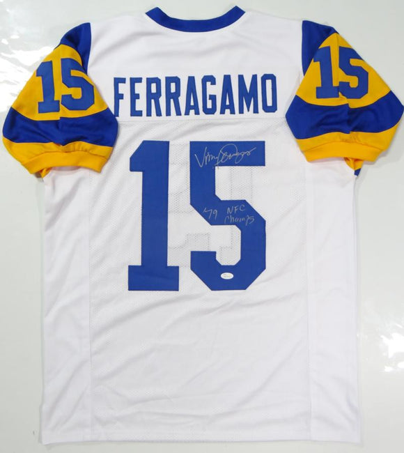 Vince Ferragamo Autographed White Pro Style Jersey W/ NFC Champs- JSA W Auth