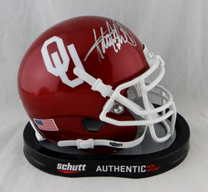 Adrian Peterson Autographed Oklahoma Sooners Schutt Mini Helmet- JSA W Auth *Silver