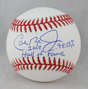 Cal Ripken Jr Autographed Rawlings OML Baseball W/ HOF & %- JSA W Auth *Side