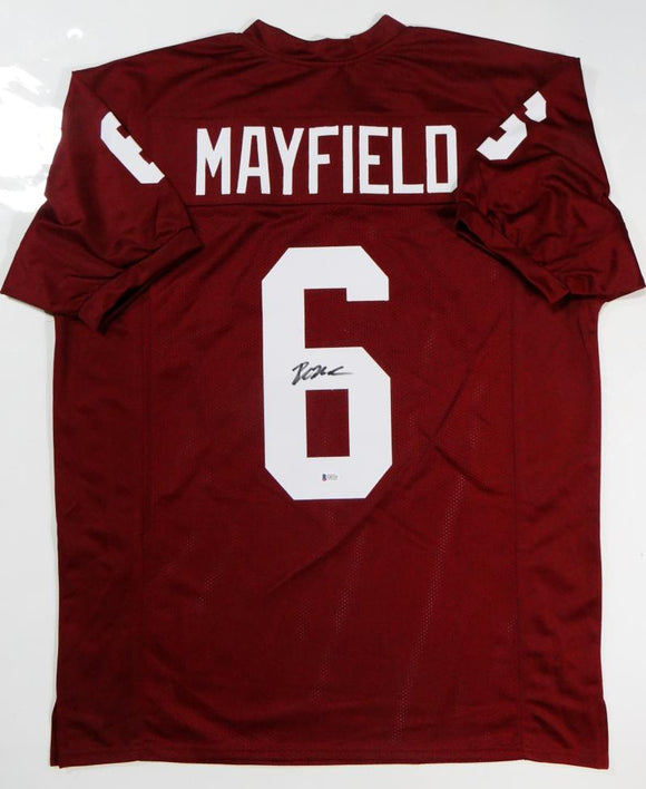 Baker Mayfield Autographed Maroon College Style Jersey - Beckett W *Black *6