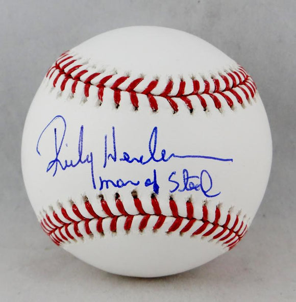 Rickey Henderson Autographed Rawlings OML Baseball w/ Man of Steal -JSA W Auth