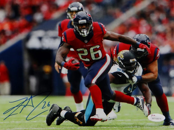 Lamar Miller Signed Houston Texans 8x10 Battle Red Jersey Photo- JSA W Auth *Blue