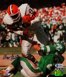 Ozzie Newsome HOF Autographed 8x10 Browns Vs. Jets PF Photo- Beckett Auth *Blue