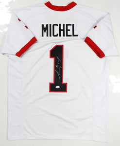 Sony Michel Autographed White College Style Jersey -JSA Witness Auth *1