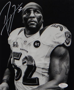 Ray Lewis Autographed Baltimore Ravens 8x10 B&W Close Up Photo