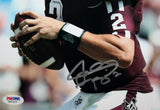 Johnny Manziel Autographed Texas A&M 8x10 Up Close w/ Ball Photo- PSA/DNA Auth *Silver