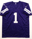 Warren Moon Autographed Purple College Style Jersey w/ HOF- JSA W Authenticated *1