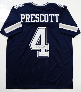 Dak Prescott Autographed Blue Pro Style Jersey- Beckett Authenticated *4 Dbl Stitch