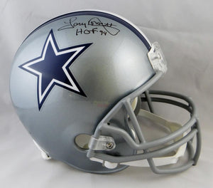 Tony Dorsett Autographed *Blk Cowboys F/S Silver Helmet W/ HOF- JSA Witnessed Auth