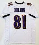 Anquan Boldin Autographed White Pro Style Jersey w/ SB Champs- JSA Witnessed Auth *1
