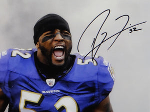 Ray Lewis Autographed Ravens 16x20 In Smoke Yelling Photo- JSA W Auth *Black