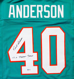 Dick Anderson Autographed Teal Pro Style Jersey w/ 17-0 Perfect Season- Beckett Auth *4