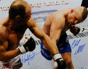 Randy Couture Chuck Liddell Autographed UFC 16x20 Throwing Punches Photo- Beckett Auth *Blue