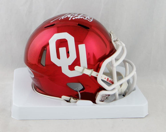 Adrian Peterson Autographed Oklahoma Sooners Chrome Mini Helmet - Beckett Auth *White
