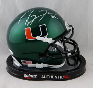 Ray Lewis Autographed Miami Hurricanes Green Schutt Mini Helmet- JSA Auth *Silver