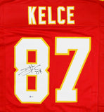Travis Kelce Autographed Red Pro Style Jersey- Beckett W *Black *8