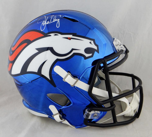 John Elway Autographed Denver Broncos Full Size Chrome Helmet - Beckett Auth *White