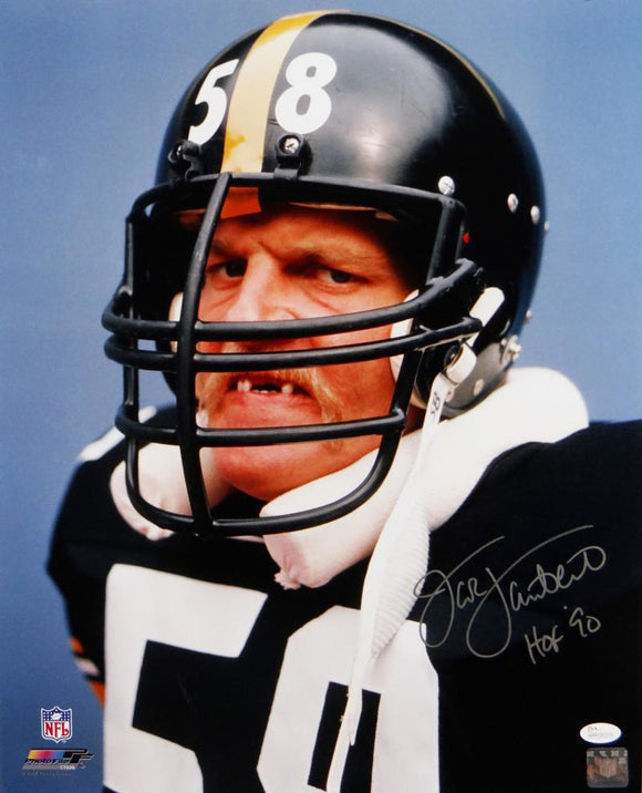 Jack Lambert Autographed Steelers 16x20 Mean Close Up PF Photo W/ HOF- JSA W Auth