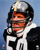 Jack Lambert Autographed Steelers 16x20 Mean Close Up PF Photo W/ HOF- JSA W Auth
