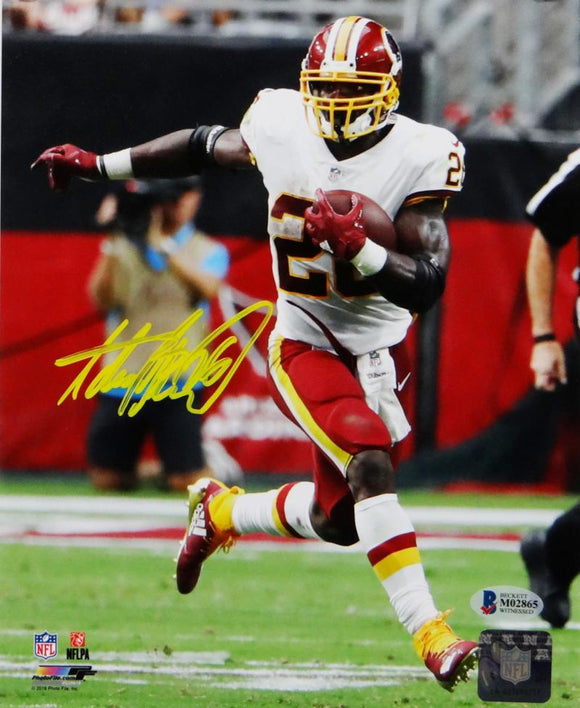 Adrian Peterson Signed Redskins 8x10 Running PF Photo- Beckett W Auth *Yellow