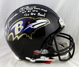 Ray Lewis Autographed Baltimore Ravens F/S ProLine Helmet w/ 5 Insc- Beckett Auth *White Full Name