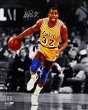 Magic Johnson Autographed Lakers 16x20 PF Photo BW & Color Dribbling- Beckett Auth *Silver