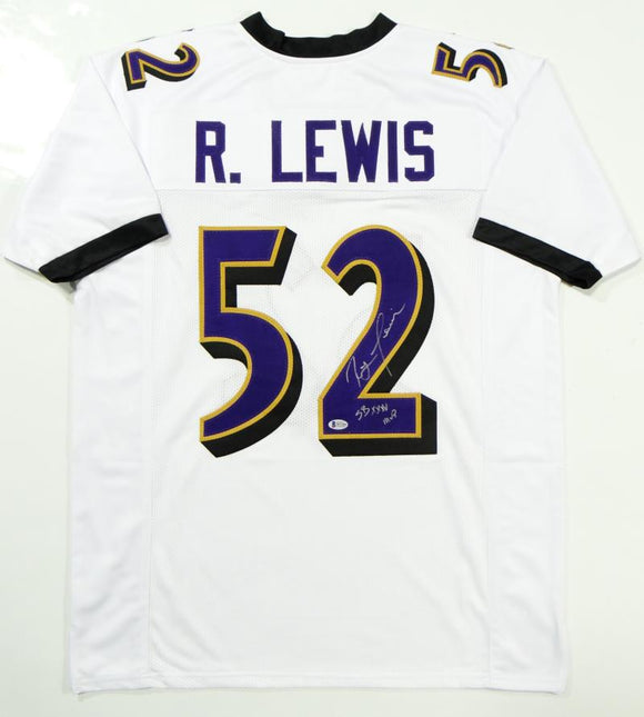 Ray Lewis Autographed White Pro Style Jersey w/ Full Name & SB MVP- Beckett Authenticated *2