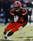Nick Chubb Autographed Cleveland Browns 16x20 PF Running -JSA W Auth *Blue