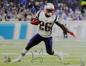 Sony Michel Autographed New England Patriots 16x20 PF Photo Running - Beckett Auth *Blue