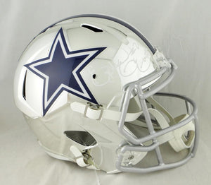 Ezekiel Elliott Autographed Dallas Cowboys F/S Chrome Helmet- Beckett Auth *White Image 1
