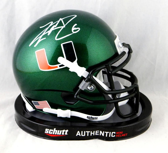 Lamar Miller Autographed Miami Hurricanes Green Schutt Mini Helmet- JSA W Auth *Black