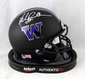 Mark Brunell Autographed Washington Huskies Black Schutt Mini Helmet- Beckett Auth *White