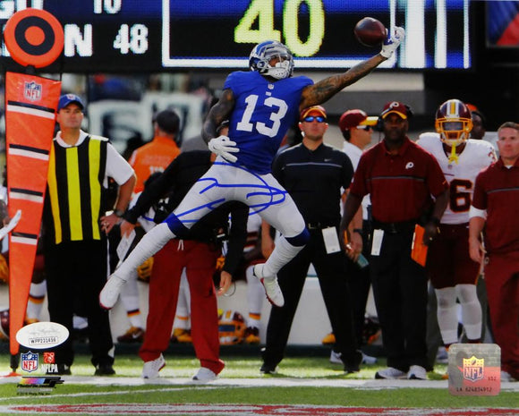 Odell Beckham Signed New York 8x10 One Handed Catch *Blue Jersey PF Photo- JSA W Auth