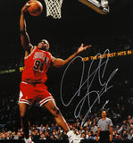 Dennis Rodman Autographed 16x20 Rebounding Red Jersey Photo- JSA W Auth *White