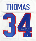 Thurman Thomas Autographed White Pro Style Jersey w/ HOF- JSA W Auth *4