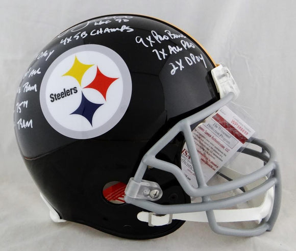 Jack Lambert Autographed F/S Steelers 63-76 TB ProLine Helmet w/ Stats- JSA W Auth *White