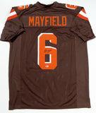 Baker Mayfield Autographed Brown Pro Style Jersey- Beckett W *Black *6 DBL ST Image 1
