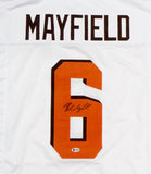 Baker Mayfield Autographed White Pro Style Jersey- Beckett Authenticated *Black
