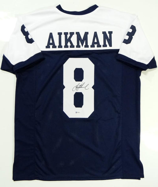 Troy Aikman Autographed White Pro Style STAT Jersey- Beckett