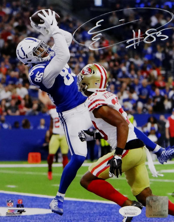 Eric Ebron Autographed Indy Colts 8x10 PF Photo Catching TD- JSA W Auth *White