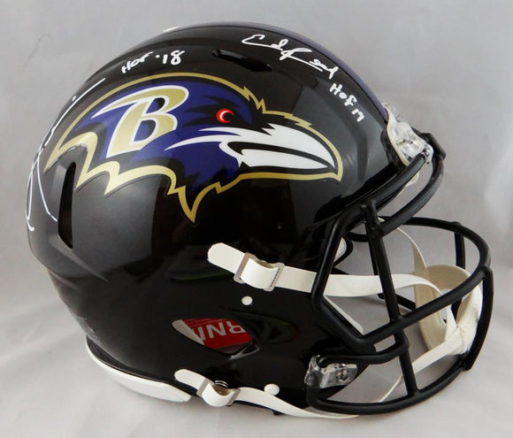Ed Reed Ray Lewis Signed Baltimore Ravens F/S Speed Authentic Helmet w/ HOF- Beckett Auth *White Image 1