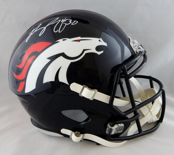 Phillip Lindsay Autographed Denver Broncos F/S Speed Helmet- JSA W Auth *White