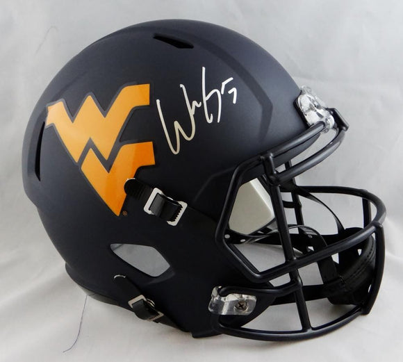 Will Grier Autographed West Virginia Full Size Speed Helmet - Beckett Auth *Silver