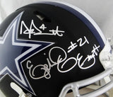 Prescott, Cooper, Elliott Autographed Cowboys F/S Flat Black Authentic Helmet - Beckett W Auth *Silver