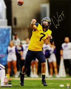 Will Grier Autographed West Virginia 16x20 Throwing in Yellow PF Photo- JSA W Auth *Yellow