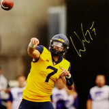 Will Grier Autographed West Virginia 16x20 Throwing in Yellow PF Photo- JSA W Auth *Yellow