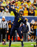 Will Grier Autographed West Virginia 16x20 Throwing in Blue PF Photo- JSA W Auth *Silver