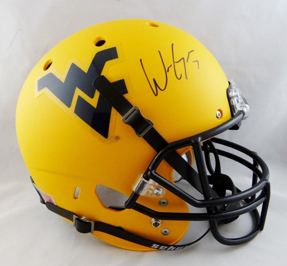 Will Grier Autographed West Virginia Full Size Yellow Schutt Helmet - JSA W Auth *Black